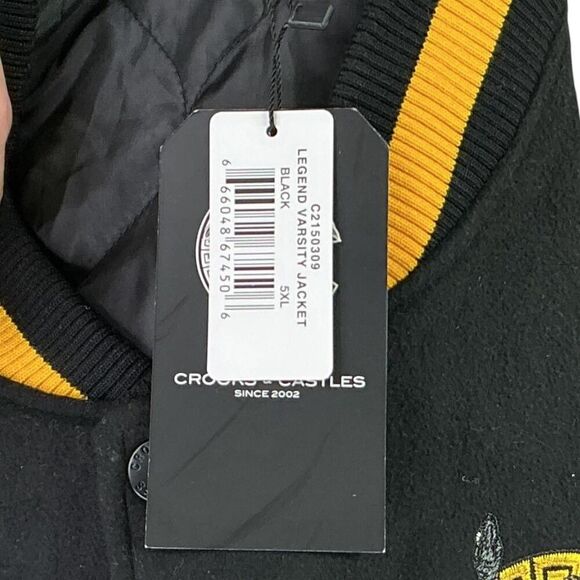 Crooks and Castles Varsity Jacket Men 5XL Black Yellow Letterman Snaps NEW - Picture 8 of 8